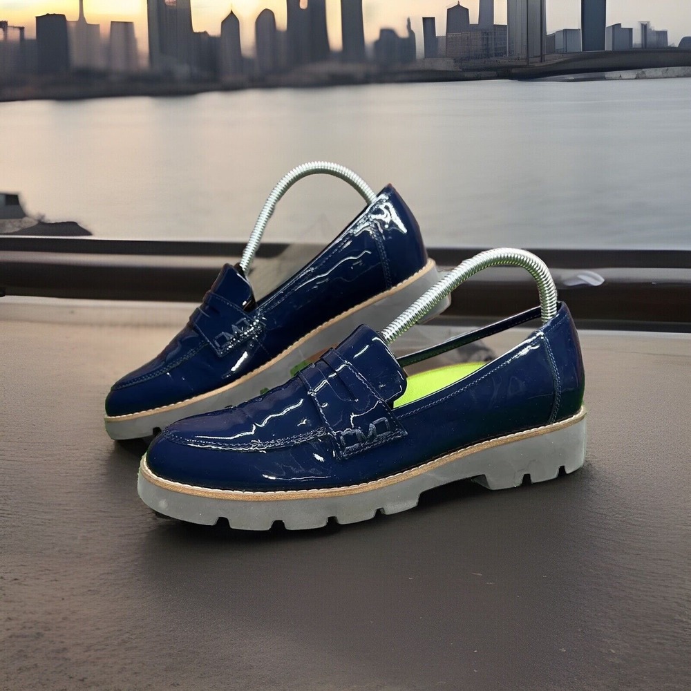 Vionic Cheryl Patent Leather Penny Loafers Blue Shoes Women's EU 40 US 8.5